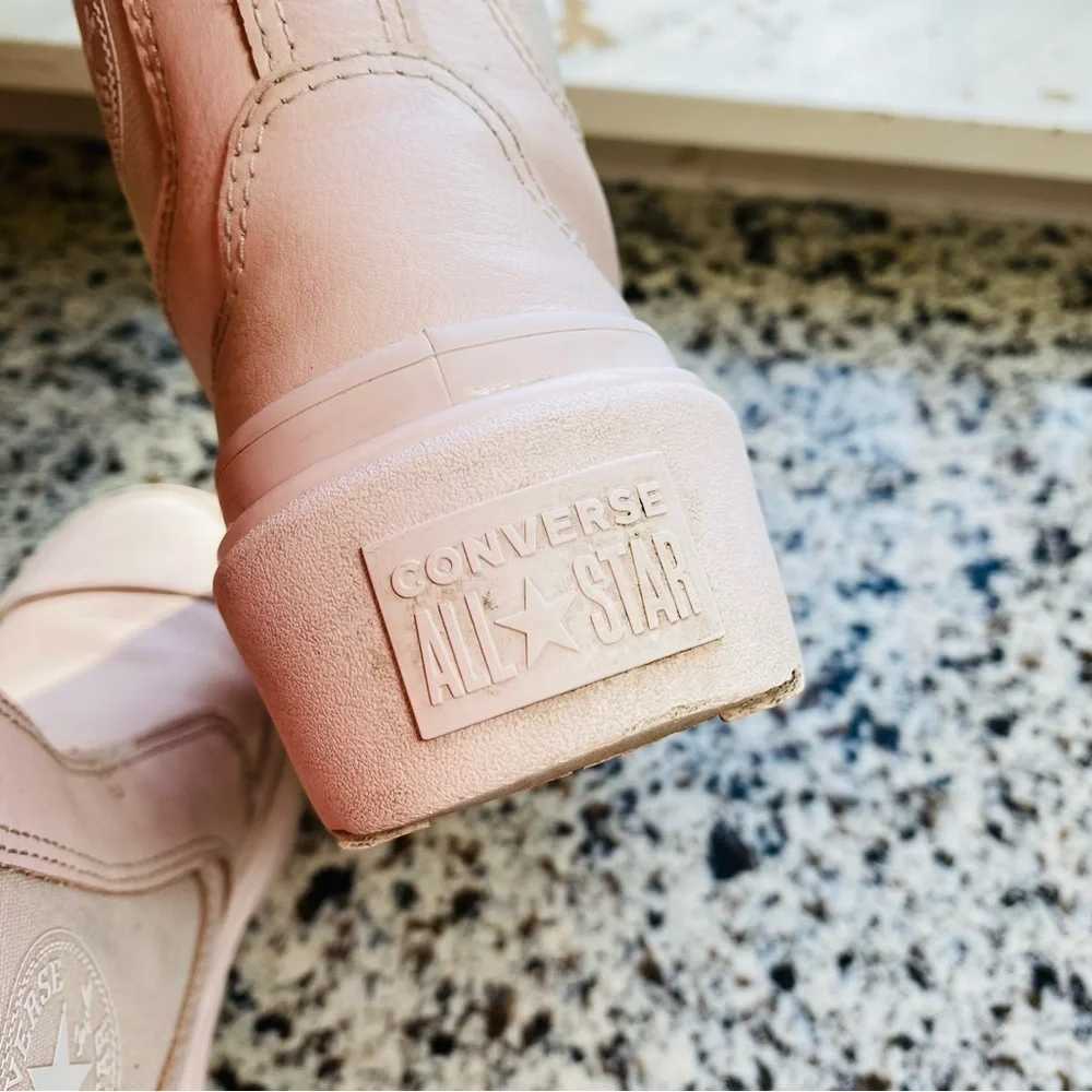 CONVERSE Pink Leather Lugged Chelsea Boots Girls 13